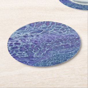 Blue & Violet Acrylic Abstract Fluid Art Round Paper Coaster