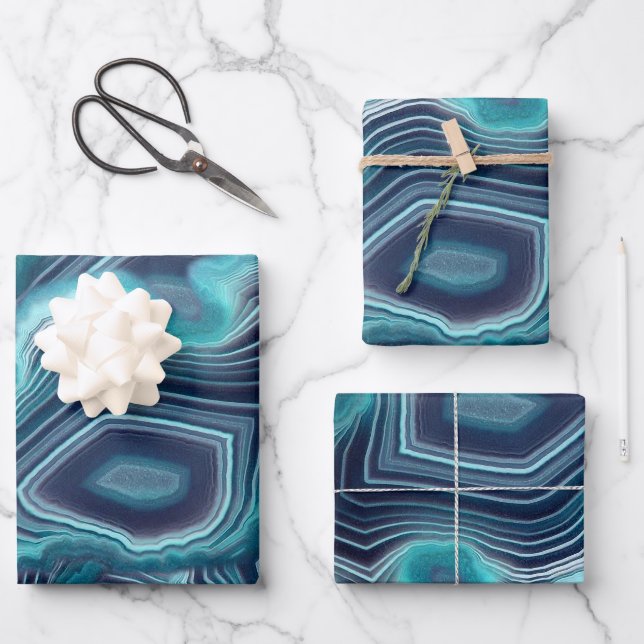 Blue & Violet Agate Geode Wrapping Paper Sheet (Front)
