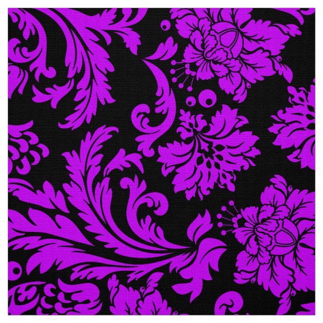 Blue Violet And Black Floral Damasks Fabric (Swatch)