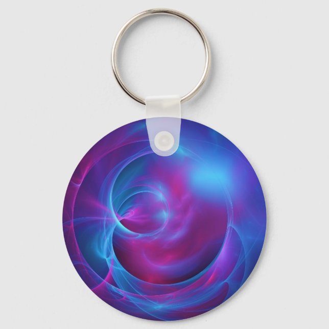 Blue Violet and Pink Cosmic Swirly Fractal Key Ring (Front)