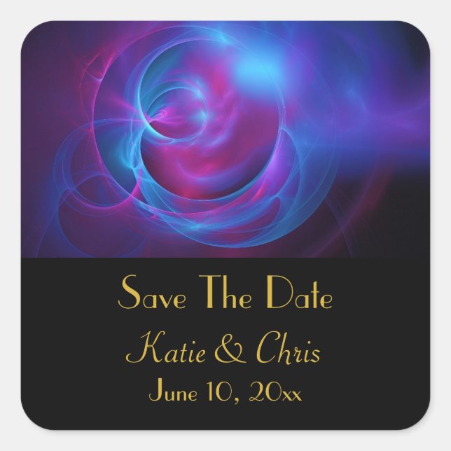 Blue Violet and Pink Cosmic Swirly Fractal Square Sticker (Front)