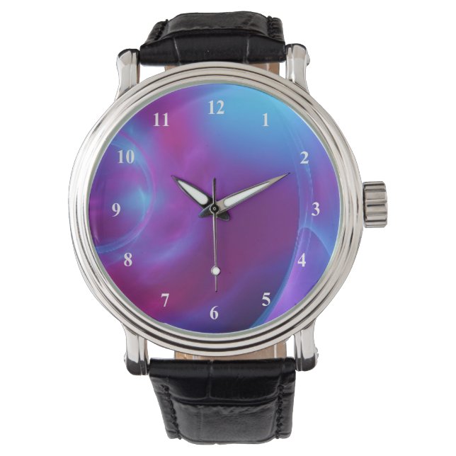 Blue Violet and Pink Cosmic Swirly Fractal Watch (Front)