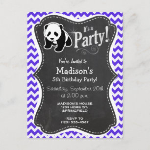 Blue Violet Chevron; Panda Invitation Postcard
