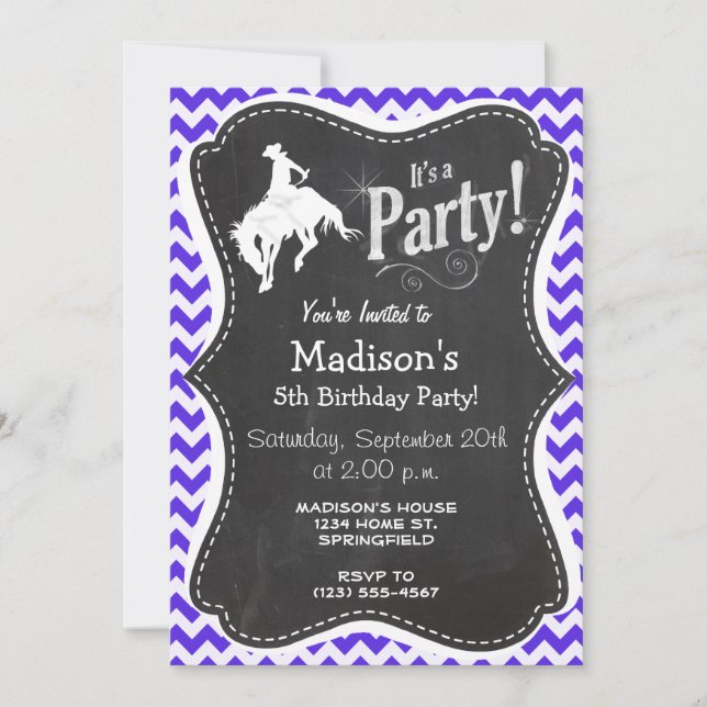 Blue Violet Chevron; Rodeo Invitation (Front)