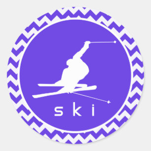 Blue Violet Chevron; Snow Ski Classic Round Sticker