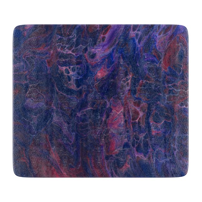 Blue Violet & Coral Red Marble Acrylic Abstraction Cutting Board (Front)