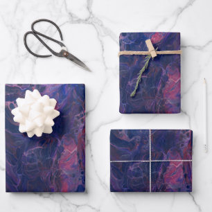 Blue Violet & Coral Red Marble Acrylic Abstraction Wrapping Paper Sheet