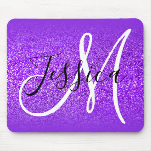 Blue Violet Edge Ombre Purple Glitter Monogram Mouse Mat