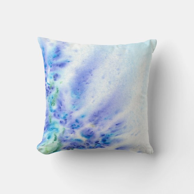 Blue Violet Field of Flowers Abstract Watercolor Cushion (Front)
