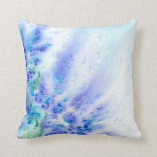Blue Violet Field of Flowers Abstract Watercolor Cushion