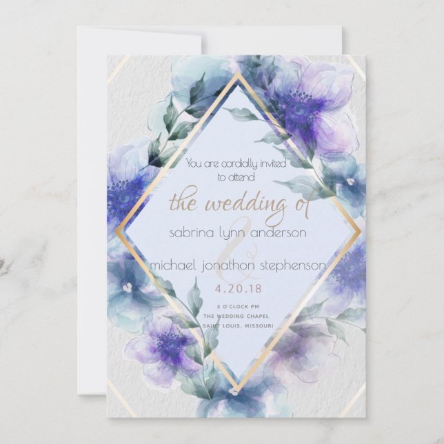 Blue violet floral Invitation (Front)