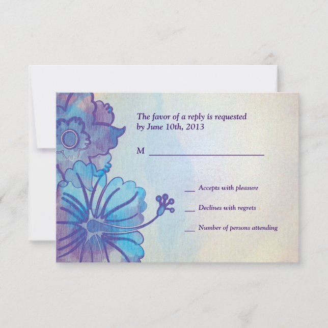 Blue & Violet Floral Watercolor RSVP Cards (Front)