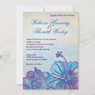 Blue & Violet Floral Watercolor Wedding Invitation