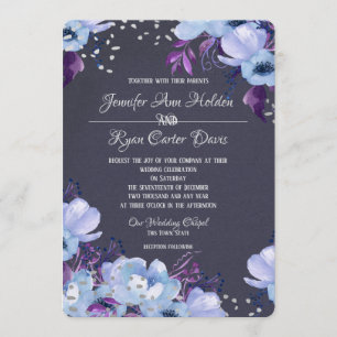 Blue Violet Floral Wedding Invitation