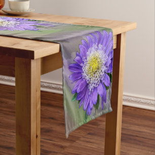 blue violet flower short table runner