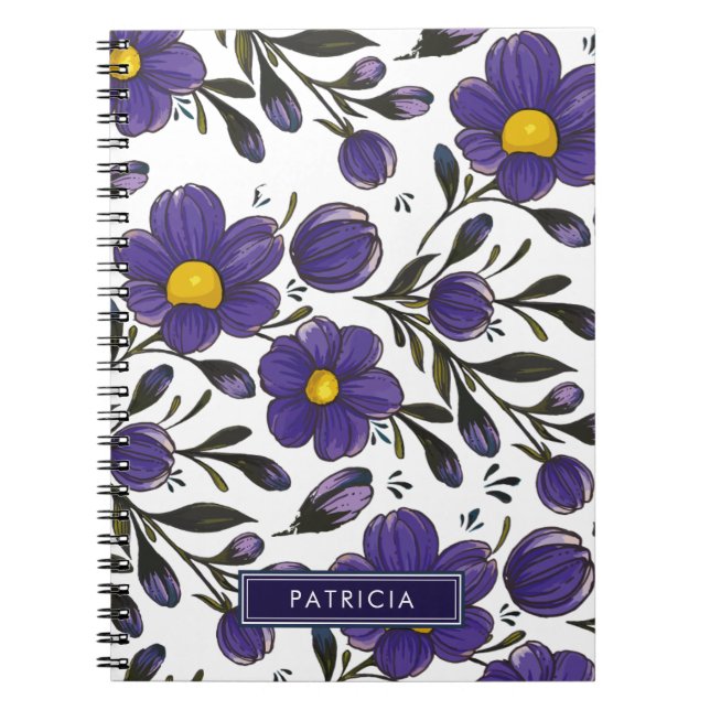 Blue Violet Flowers with Leaves Personalised Notebook (Front)