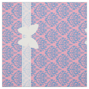 Blue Violet Frosted Orchid Damask with Butterfly Fabric