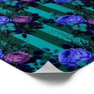 Blue Violet Gothic Roses Vertical Lines Garden Poster