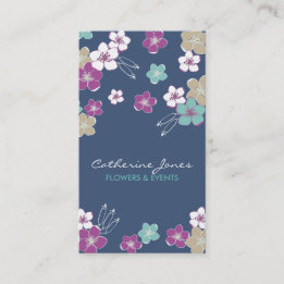 Blue violet hawaiian exotic flowers illustration business card