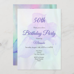 Blue Violet Iris Digital Watercolor Invitation