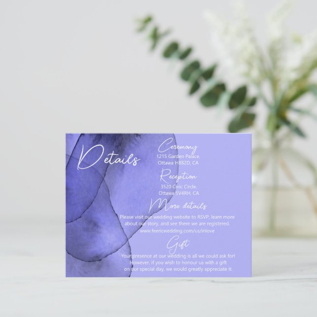 Blue violet lavender wedding details   enclosure card (Standing Front)