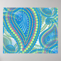 Blue Violet Lime Green Paisley Floral Art Pattern