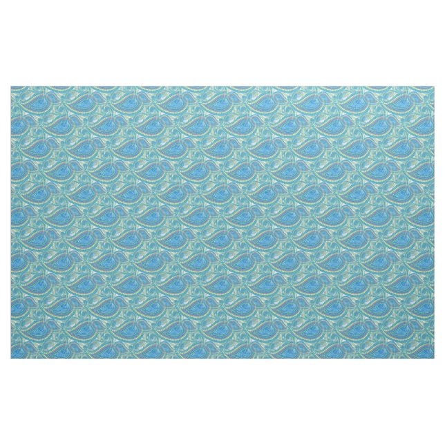 Blue Violet Lime Green Paisley Floral Pattern Fabric (Fat Quarter)
