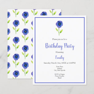 Blue Violet Pansies Invitation