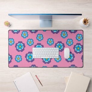 Blue Violet Pink Floral Pattern Desk Mat