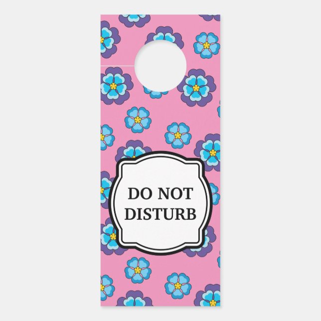 Blue Violet Pink Floral Pattern Door Hanger (Front)