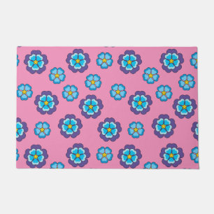 Blue Violet Pink Floral Pattern Doormat