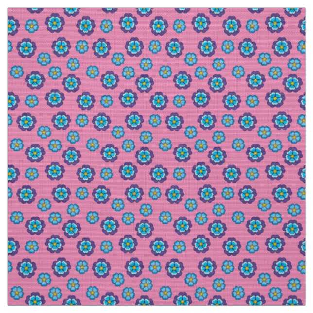 Blue Violet Pink Floral Pattern Fabric (Swatch)