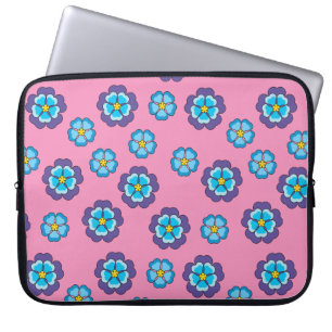 Blue Violet Pink Floral Pattern Laptop Sleeve