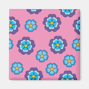 Blue Violet Pink Floral Pattern Magnet
