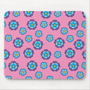 Blue Violet Pink Floral Pattern Mouse Mat