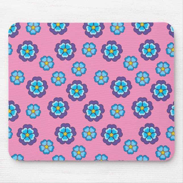 Blue Violet Pink Floral Pattern Mouse Mat (Front)