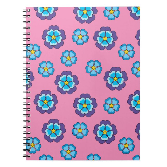 Blue Violet Pink Floral Pattern Notebook (Front)