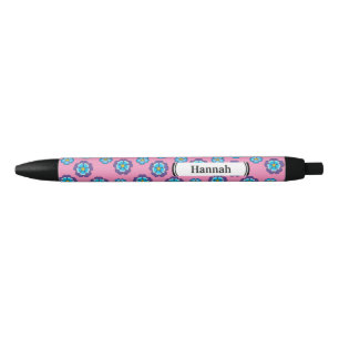 Blue Violet Pink Floral Pattern   Personalise Black Ink Pen