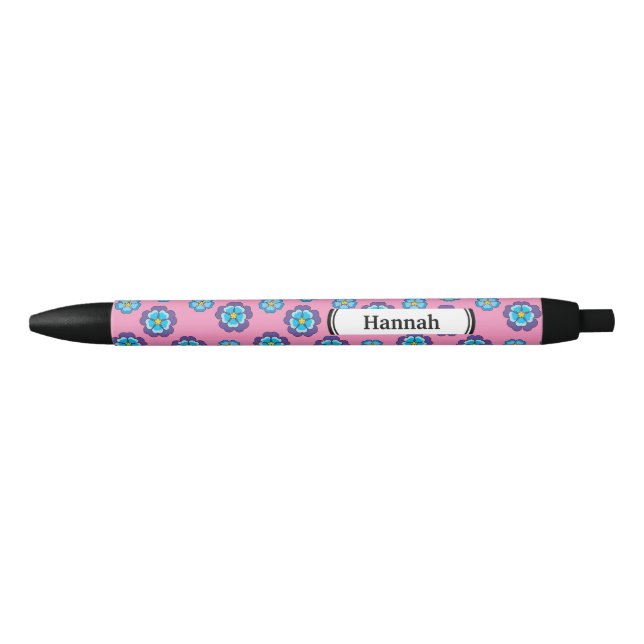 Blue Violet Pink Floral Pattern | Personalise Black Ink Pen (Front)