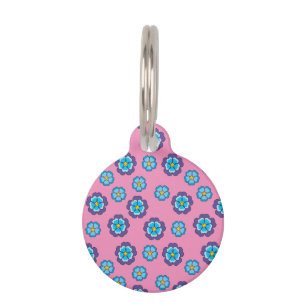 Blue Violet Pink Floral Pattern Personalise Pet Tag