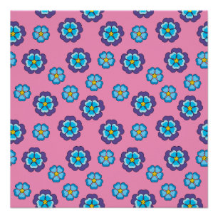 Blue Violet Pink Floral Pattern Poster