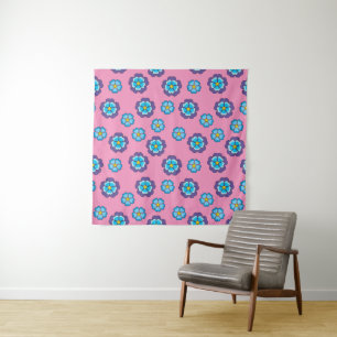 Blue Violet Pink Floral Pattern Tapestry