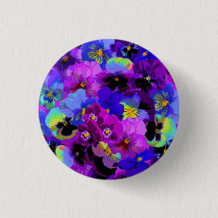 Blue Violet Purple Pansy Spring Flower 3 Cm Round Badge