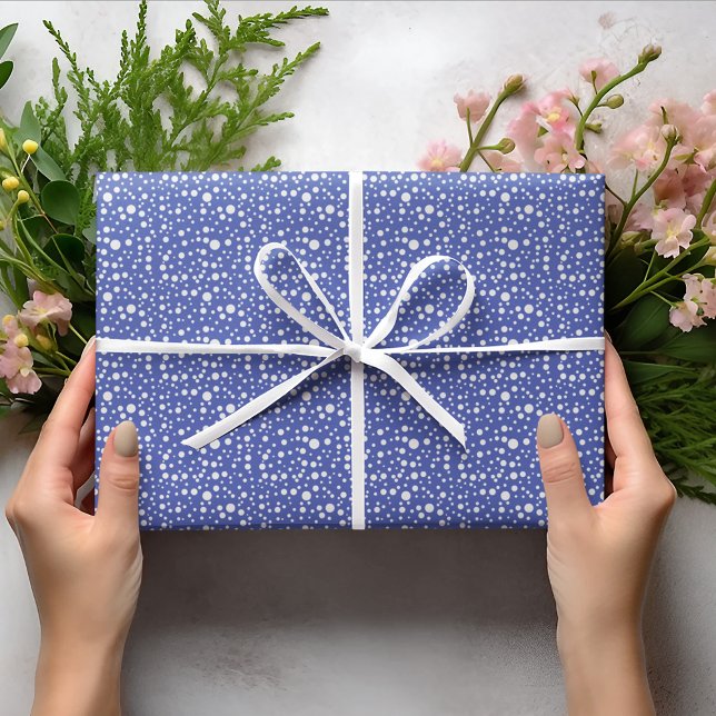Blue-Violet Random Sized White Polka Dots Wrapping Paper (Creator Uploaded)