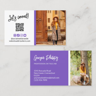Blue Violet Social Media Icons QR Code Photo Business Card