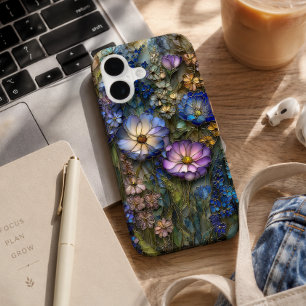 Blue Violet Stained Glass Botanical Floral