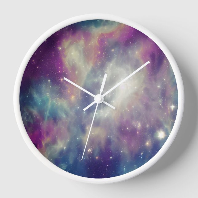 Blue Violet Teal Cosmic Nebula Milky Way Clock (Front)