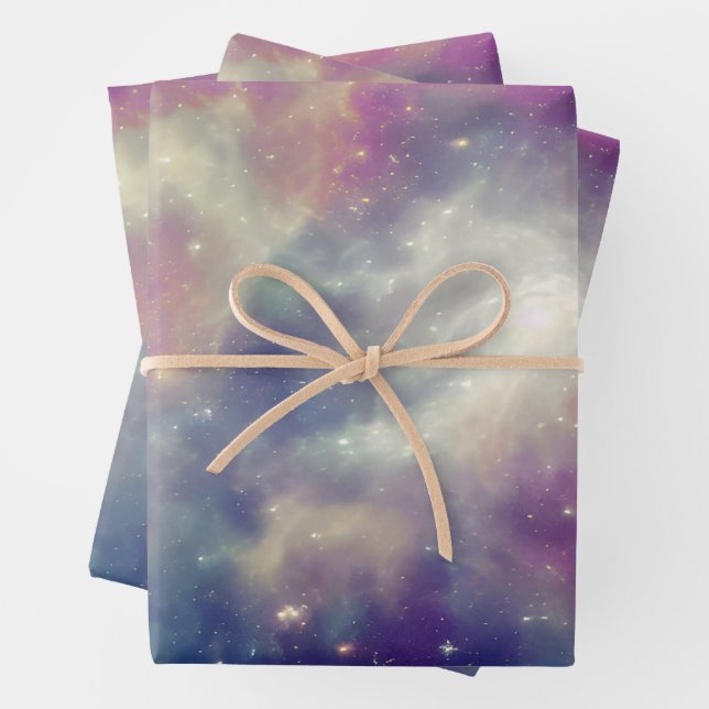 Blue Violet Teal Cosmic Nebula Milky Way Wrapping Paper Sheet (In situ)