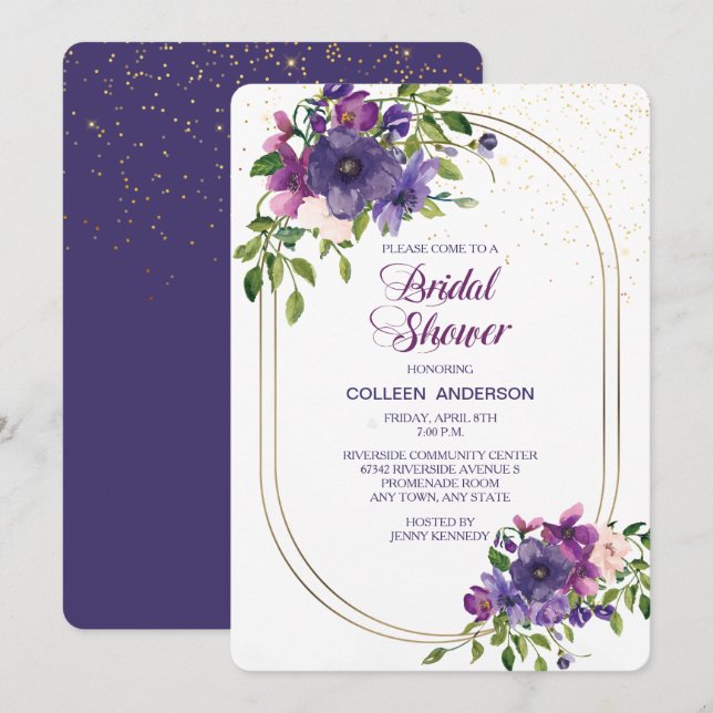 Blue Violet Wild Roses Double Frame Bridal Shower Invitation (Front/Back)