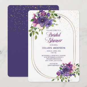 Blue Violet Wild Roses Double Frame Bridal Shower Invitation